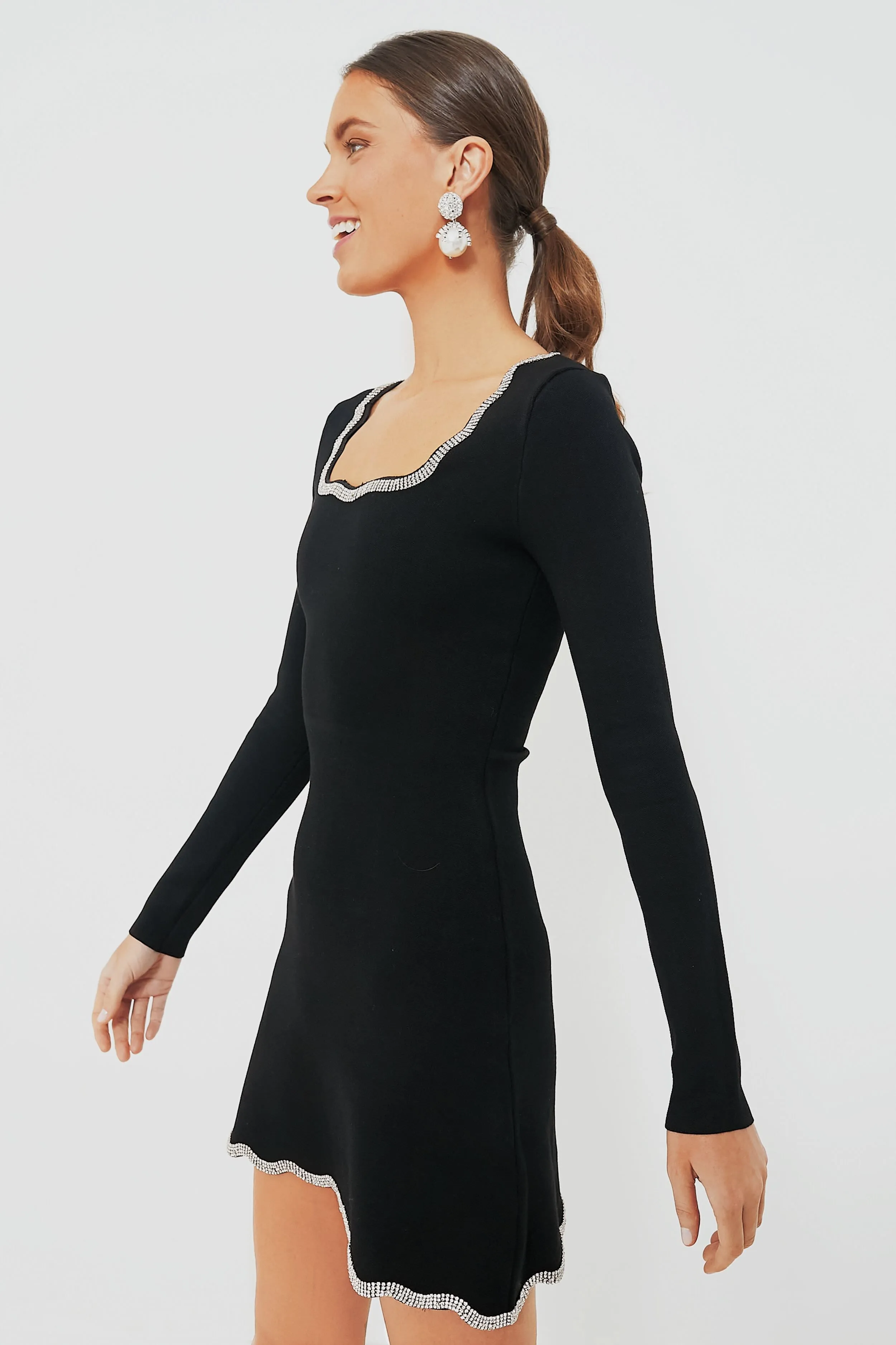 Black Scalloped Edge Mini Dress