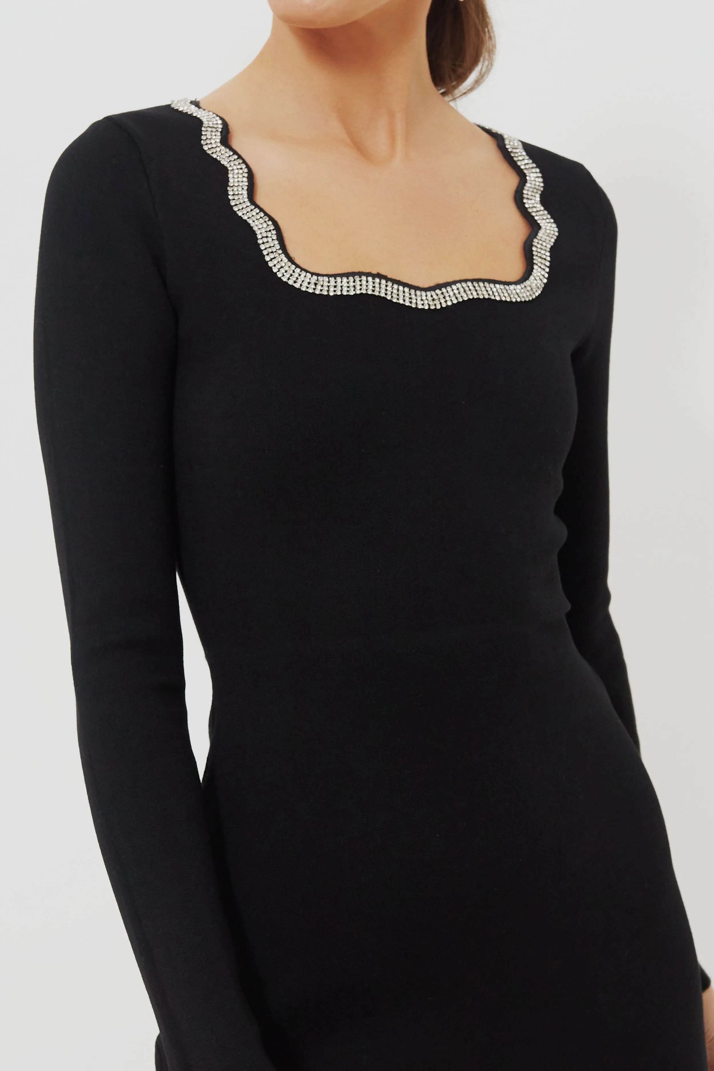 Black Scalloped Edge Mini Dress