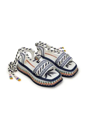 BLUE EMBROIDERY FLATFORM SANDAL