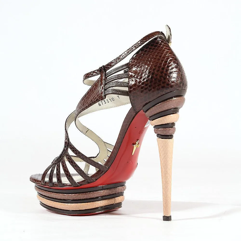 Cesare Paciotti Women's Designer Shoes Dark Brown High-Heel Leather Platforms (CPW561)