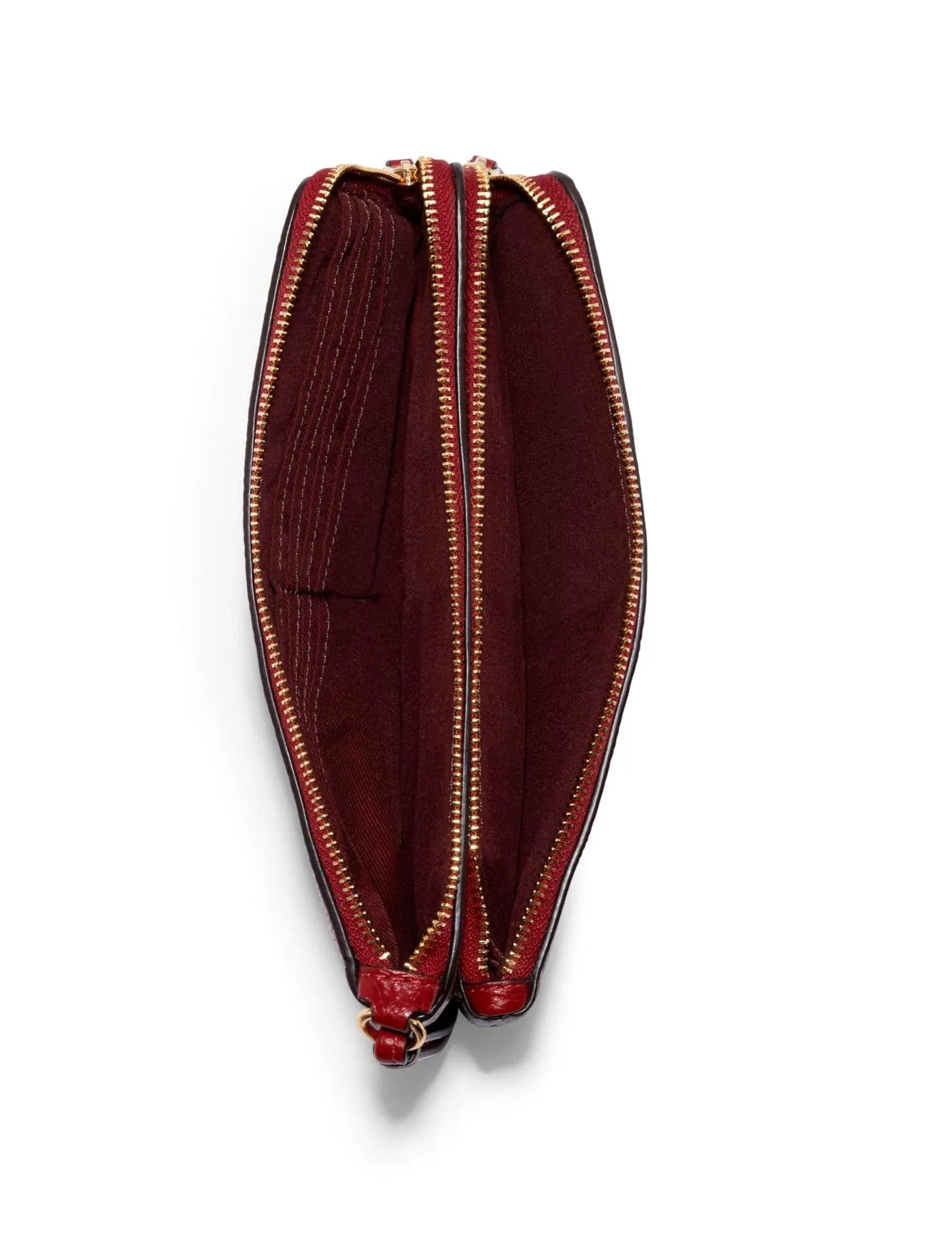 Coach Women's Brown & Red Double Zip Wallet In Signature Canvas