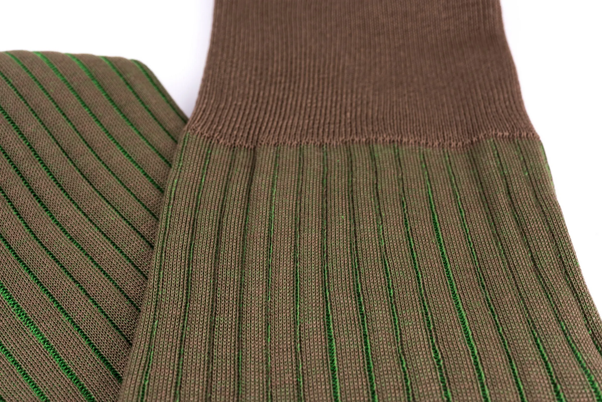 Mid Brown & Green Shadow Stripe Cotton Socks