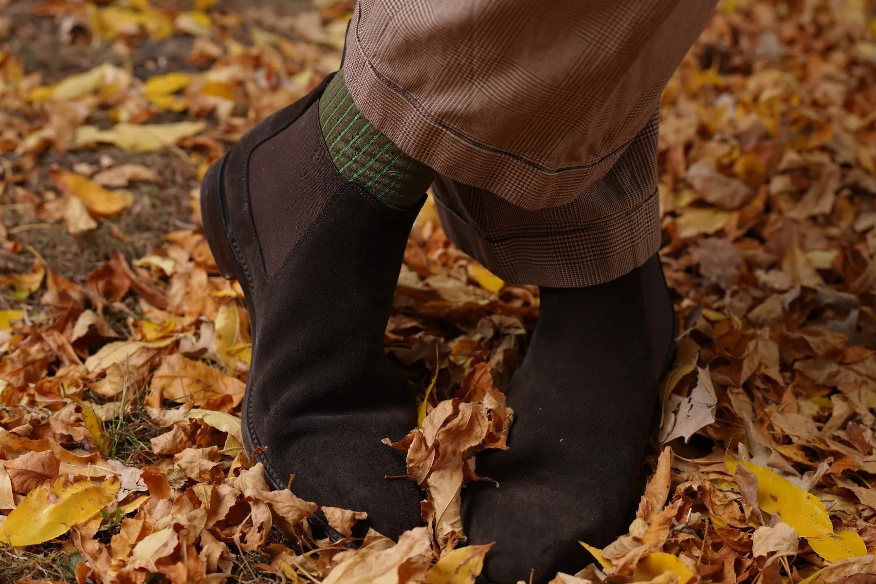 Mid Brown & Green Shadow Stripe Cotton Socks