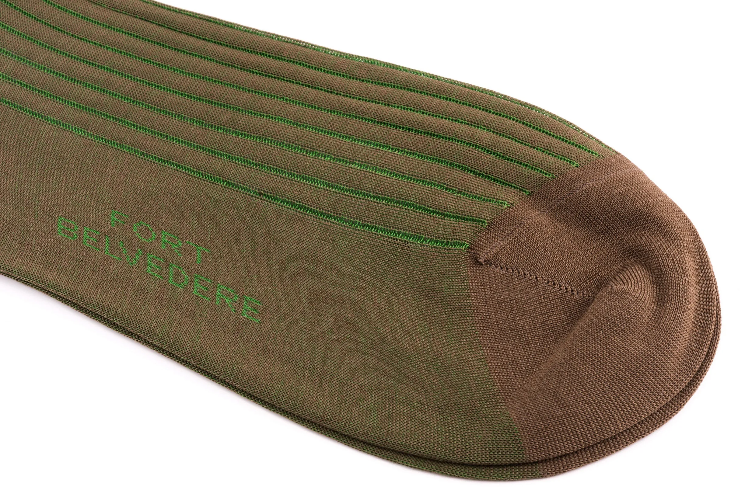 Mid Brown & Green Shadow Stripe Cotton Socks