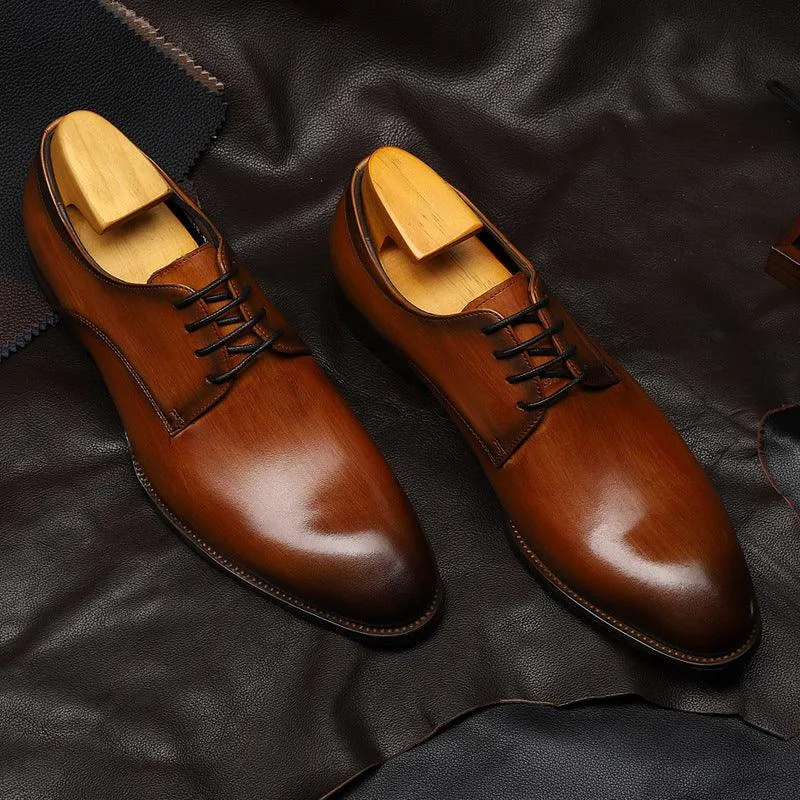 New Business Casual Leather Shoes Men's British Pointed Toe Lace-up Cowhide Suit