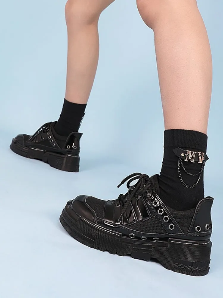 Niche Design British Style Eyelet Lace Up Platform Shoes【s0000005175】