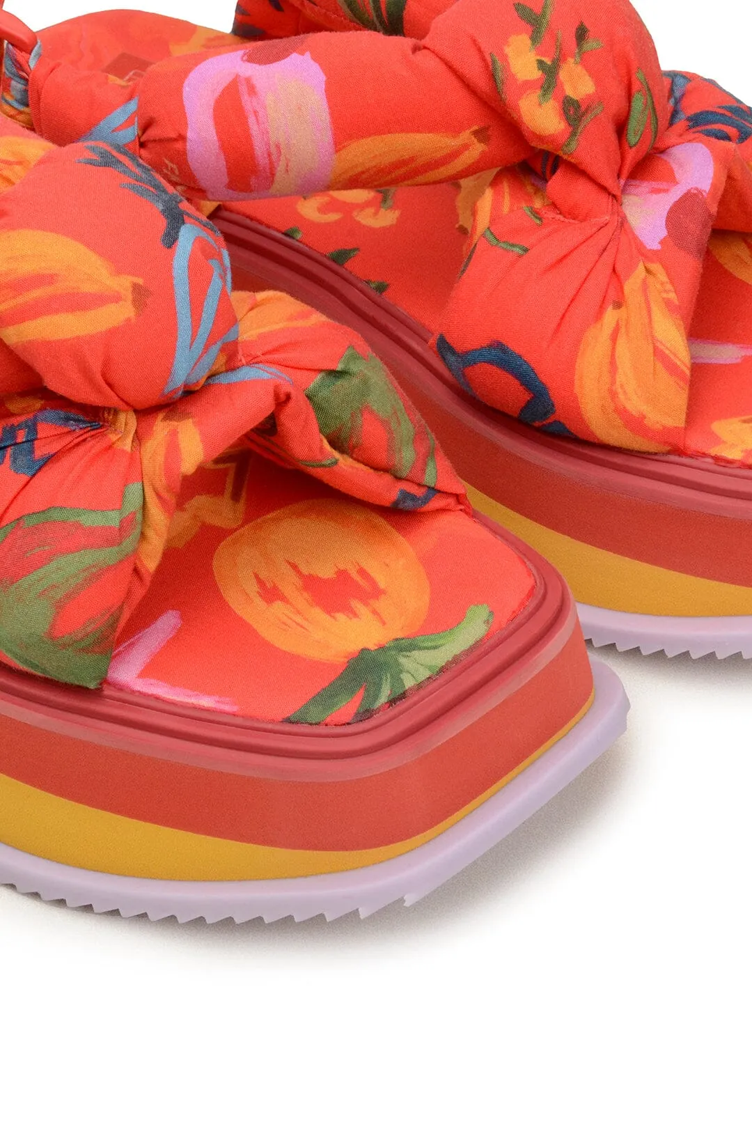 Red Fruit Scarf Flatform Sandal