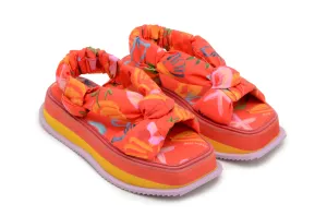 Red Fruit Scarf Flatform Sandal