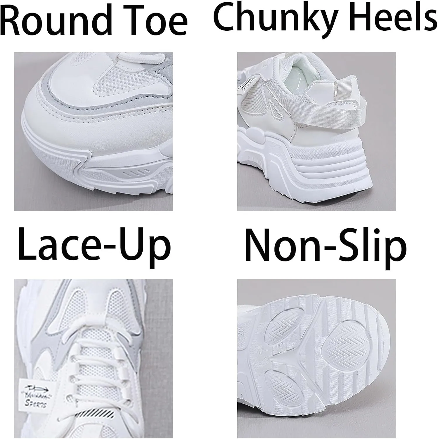 Womens Fashion Lace-Up Leather Platform Sneakers Round Toe Non-Slip Chunky Casual Sport Shoes for Walking Workout Driving