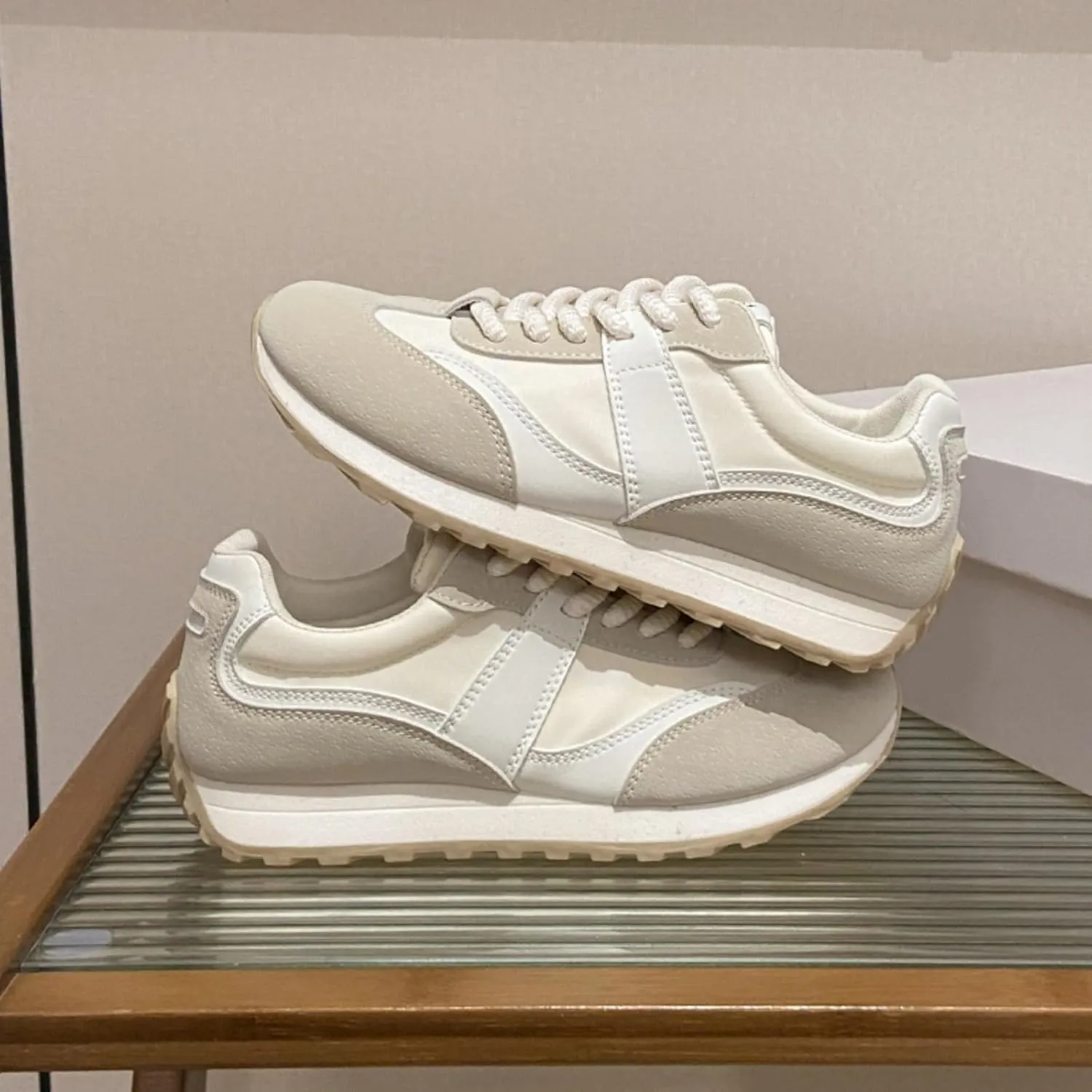 Womens Fashion Leather Lace Up Platform Sneakers Casual Non-Slip Round Toe Shock Absorbing Walking Workout Driving Shoes