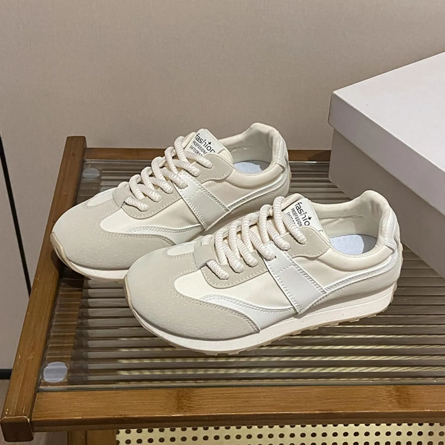 Womens Fashion Leather Lace Up Platform Sneakers Casual Non-Slip Round Toe Shock Absorbing Walking Workout Driving Shoes